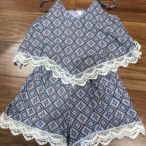 Alya Blue & White Lace Romper